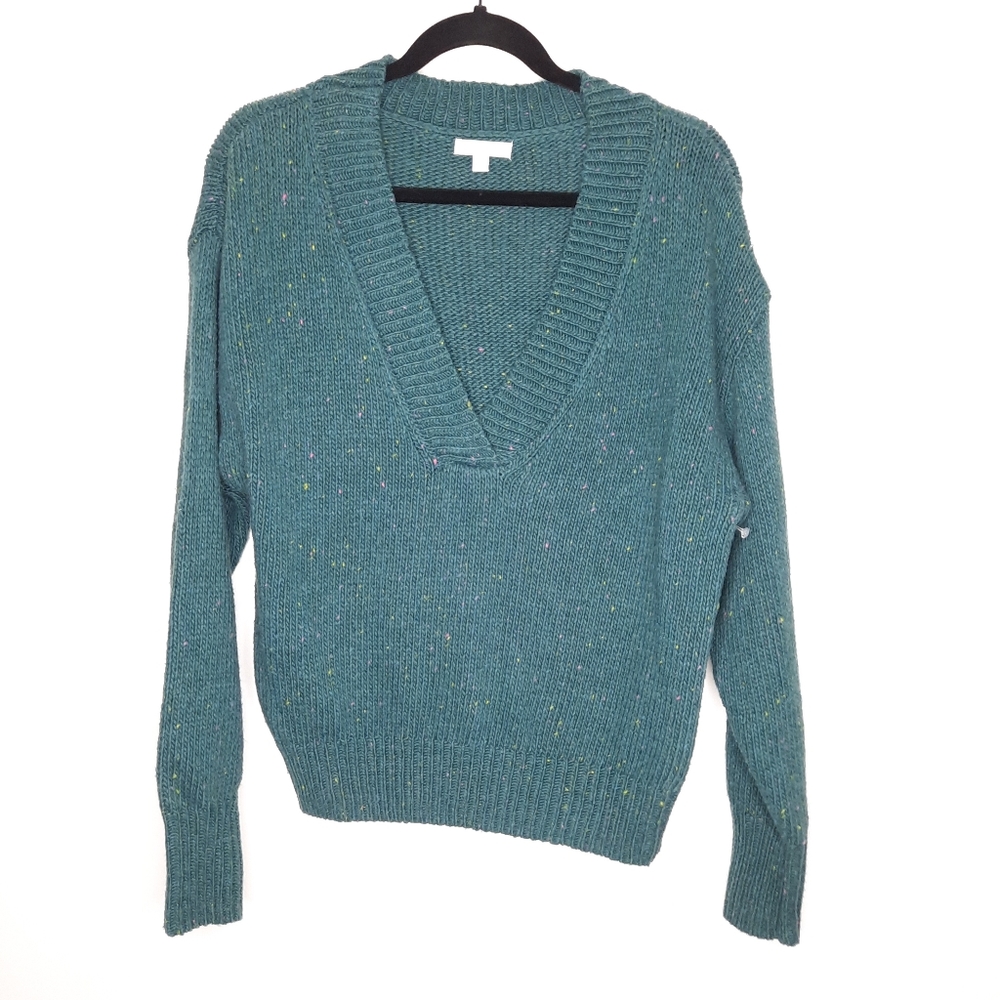 Abound Weekend V-neck Flecked Pullover Sweater In Teal Cyrus Nep X-Small